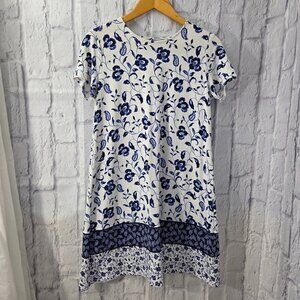 J. Jill Wearever Collection Petite Small Blue Floral Print Knee Length Dress